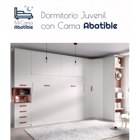 Dormitorio cama matrimonial abatible con altillo y armarios laterales