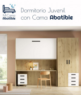 Dormitorio juvenil formado por cama abatible superior, escritorio zona inferior y armario Ref CAZ24-25