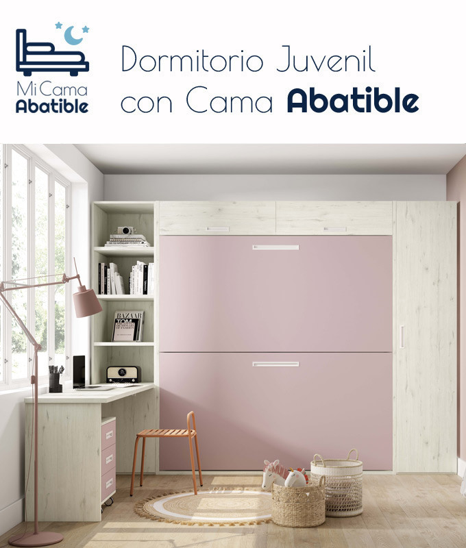 Dormitorio juvenil formado por litera abatible, armario, librería y escritorio Ref CAZ24-30