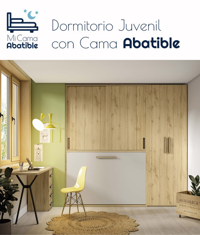 Dormitorio juvenil formado por cama abatible con armario superior, armario y escritorio Ref CAZ24-31