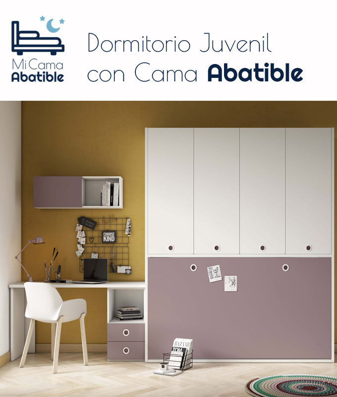 Dormitorio juvenil formado por cama abatible con armario superior y escritorio Ref CAZ24-40